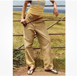 FREE PEOPLE Cleo Washed Chino Slouchy Pants with Adjustable Leg Hem-SZ 12 KHAKI